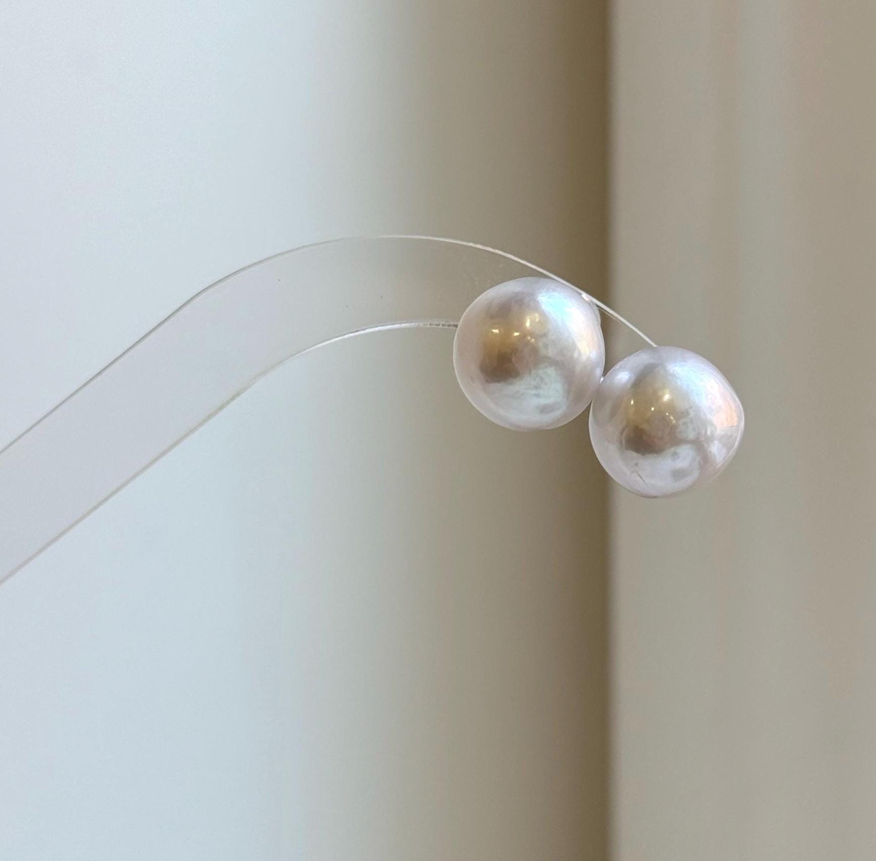 Elly’s 13.3mm Large Edison white Pearls Earrings studs: Extreme luster Mirrored, S925 silver minimalist earrings. daily office earrings studs for her