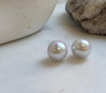 Elly’s 13.3mm Large Edison white Pearls Earrings studs: Extreme luster Mirrored, S925 silver minimalist earrings. daily office earrings studs for her