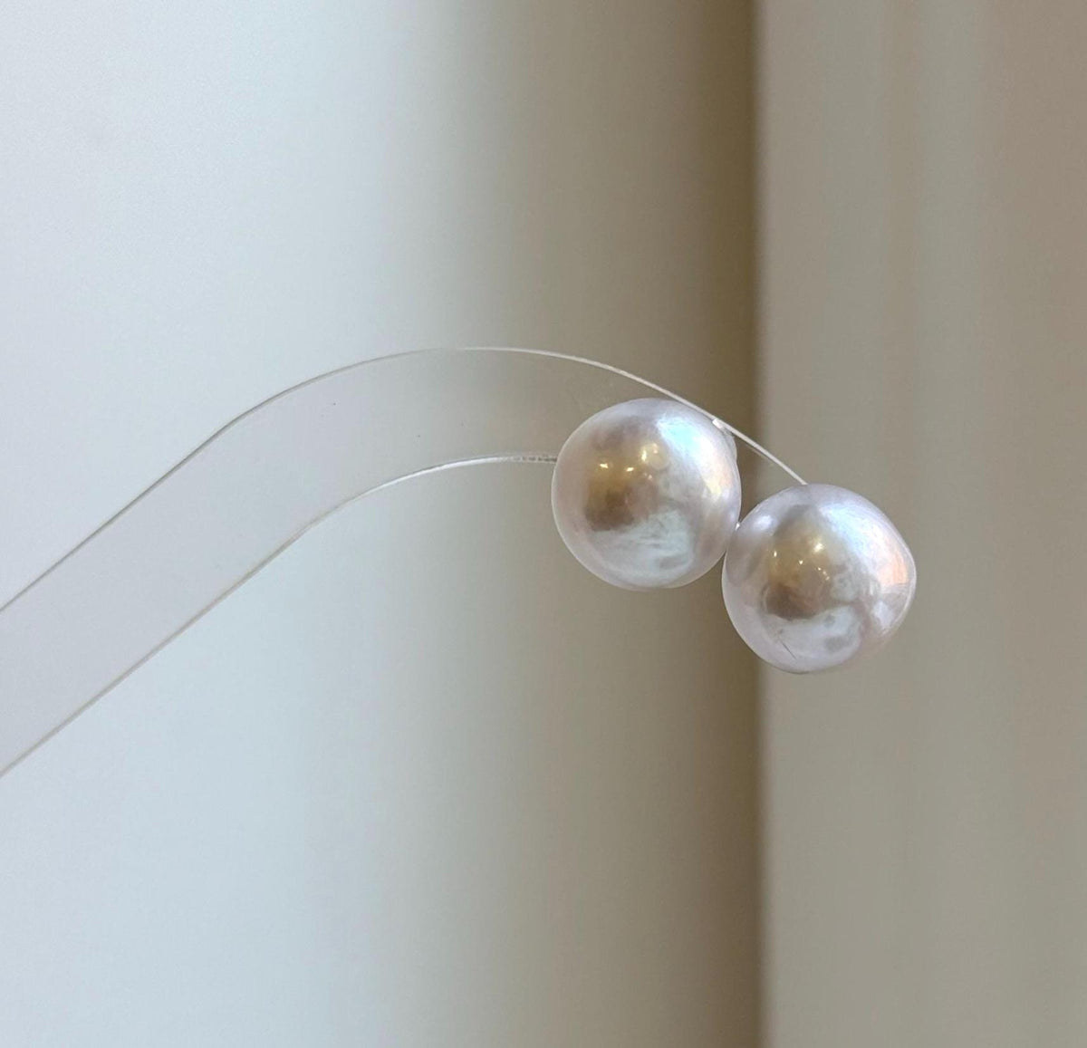 Elly’s 13.3mm Large Edison white Pearls Earrings studs: Extreme luster Mirrored, S925 silver minimalist earrings.