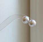 Elly’s 13.3mm Large Edison white Pearls Earrings studs: Extreme luster Mirrored, S925 silver minimalist earrings.