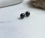 Elly’s 8.2mm Tahitian Hunter ocean Pearls Earrings Studs: Extreme luster Mirrored,S925 silver minimalist earrings.