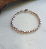 Elly’s Bracelet Pink Rose small Pearls: Extreme luster mirrored, 3.8-4mm, S925 silver magnetic clips Bracelet. daily office small colored pearls bracelet