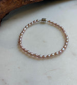 Elly’s Bracelet Pink Rose small Pearls: Extreme luster mirrored, 3.8-4mm, S925 silver magnetic clips Bracelet. daily office small colored pearls bracelet