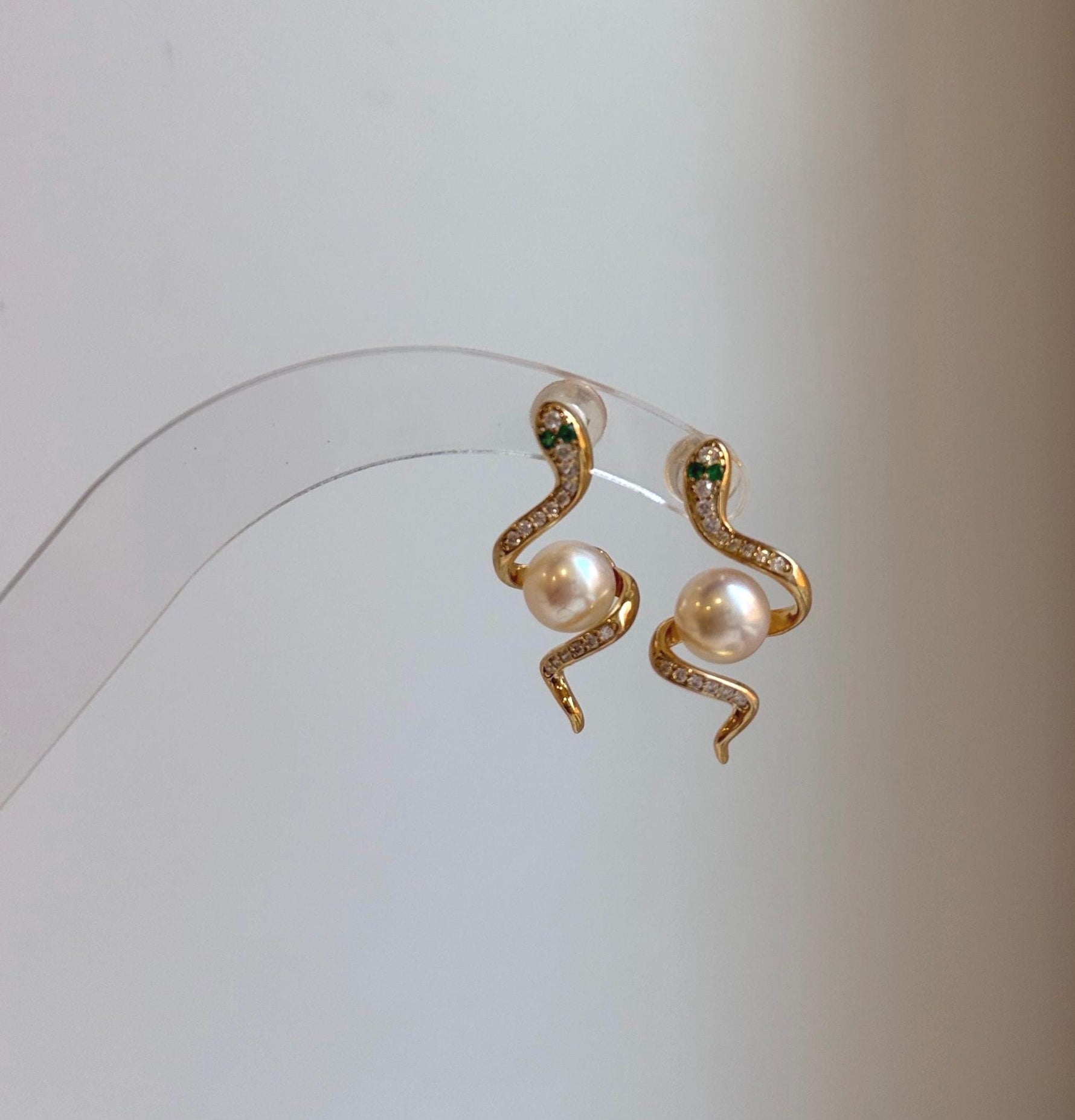Elly’s Insale Akoya ocean pearls Snake Earrings: Extreme luster mirrored, 6.6mm, S925 silver cool earrings. high quality ocean pearls snake earrings for her