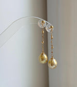 Elly’s 10.8mm Genius South sea deep Tea golden ocean Pearls Earrings: Extreme luster mirrored, 5cm high, S925 silver earrings chandeliers.