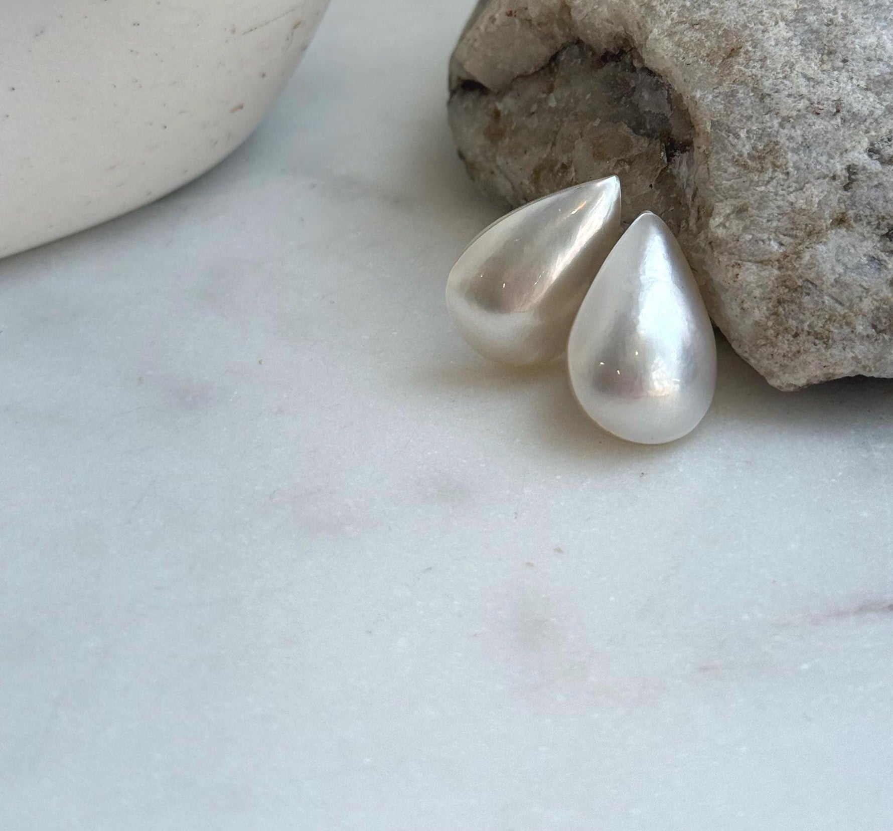 Elly’s 13.9x21mm Genius off white Ocean Mabe Pearls Earrings Studs: Extreme luster Mirrored, S925 silver minimalist earrings studs.high quality ocean Mabe pearls earrings for her birthday