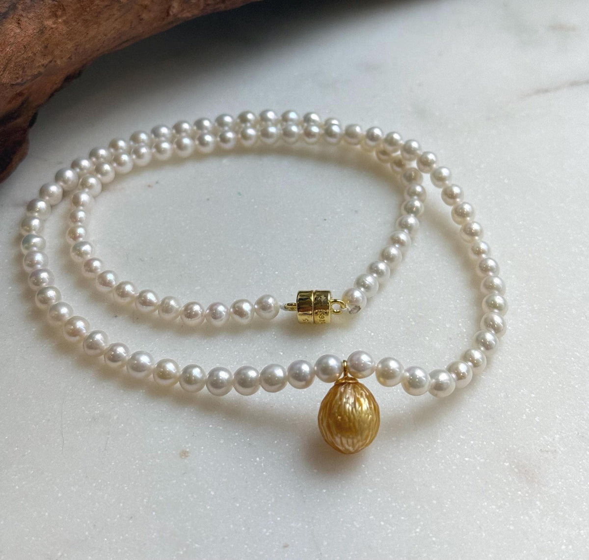 Elly’s Set 17.3” South sea carved golden ocean Freshwater white pearls necklace: 10.1mm Extreme luster, s925 silver necklace. high quality golden ocean pearl necklace strand for her holiday