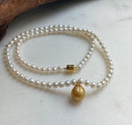 Elly’s Set 17.3” South sea carved golden ocean Freshwater white pearls necklace: 10.1mm Extreme luster, s925 silver necklace. high quality golden ocean pearl necklace strand for her holiday