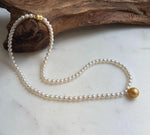 Elly’s Set 17.3” South sea carved golden ocean Freshwater white pearls necklace: 10.1mm Extreme luster, s925 silver necklace. high quality golden ocean pearl necklace strand for her