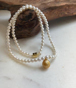 Elly’s Set 17.3” South sea carved golden ocean Freshwater white pearls necklace: 10.1mm Extreme luster, s925 silver necklace. high quality golden ocean pearl necklace strand for her holiday