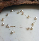 Elly’s Au750 18K Gold, extreme luster Mirrored, 14pcs Akoya Ivory Ocean Pearls  vintage Satellite Necklace, 7-7.9mm, to 17.5”. high quality 18k real gold ocean pearls satellite necklace for her Mother’s Day gift