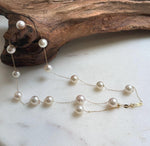 Elly’s Au750 18K Gold, extreme luster Mirrored, 14pcs Akoya Ivory Ocean Pearls  vintage Satellite Necklace, 7-7.9mm, to 17.5”. high quality 18k real gold ocean pearls satellite necklace for her holiday