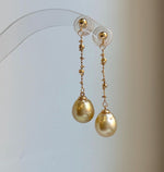 Elly’s 10.8mm Genius South sea deep Tea golden ocean Pearls Earrings: Extreme luster mirrored, 5cm high, S925 silver earrings chandeliers.