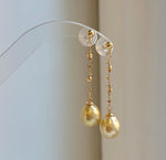 Elly’s 10.8mm Genius South sea deep Tea golden ocean Pearls Earrings: Extreme luster mirrored, 5cm high, S925 silver earrings chandeliers.