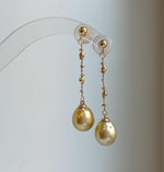 Elly’s 10.8mm Genius South sea deep Tea golden ocean Pearls Earrings: Extreme luster mirrored, 5cm high, S925 silver earrings chandeliers.