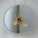 Elly’s Tahitian teal purple Ocean Pearl Bee Brooch pendant 2in1: Extreme luster mirrored, 8.5mm, 4x3cm, No chain. daily office black bee brooch for her anniversary