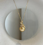 Elly’s 12.1mm Genius South sea deep golden ocean pearl Pendant: Extreme luster, 2.4cm high, s925 silver 18k gold plated minimalist pendant. gift for her birthday