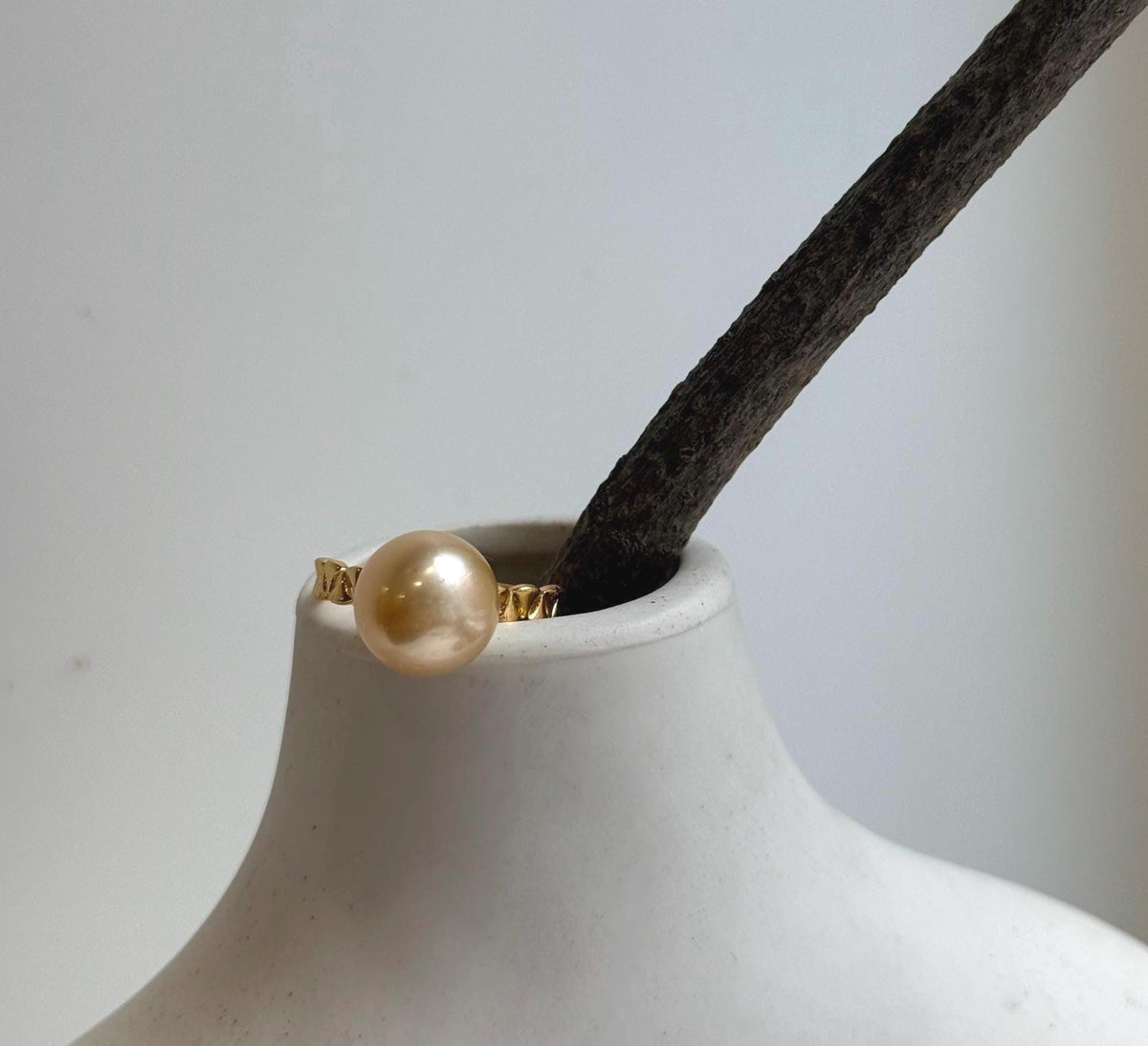 Elly’s 10.5mm South sea ultra gold ocean pearl Ring: Extreme luster, S925 silver with gold plated adjustable minimalist Ring. daily office golden pearl ring for her