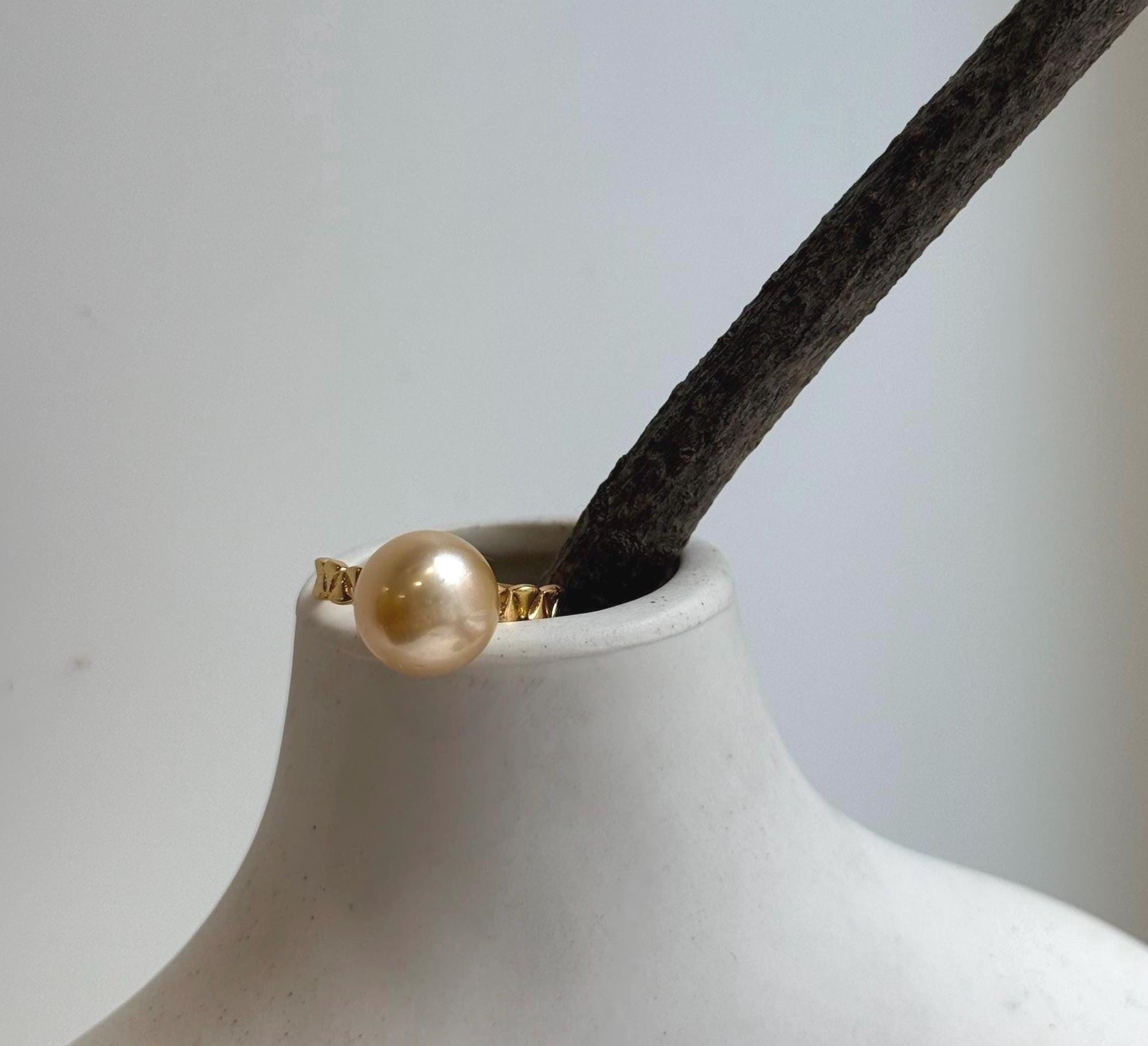 Elly’s 10.5mm South sea ultra gold ocean pearl Ring: Extreme luster, S925 silver with gold plated adjustable minimalist Ring. daily office golden pearl ring for her