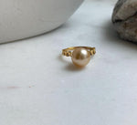 Elly’s 10.5mm South sea ultra gold ocean pearl Ring: Extreme luster, S925 silver with gold plated adjustable minimalist Ring. daily office golden pearl ring for her