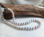 Elly’s Morandi Pink lilac grey round  oval Pearls Necklace Strand: Extreme luster mirrored, 9.1-10.6mm, 17.6”, S925 silver necklace. Pearl necklace strand for her