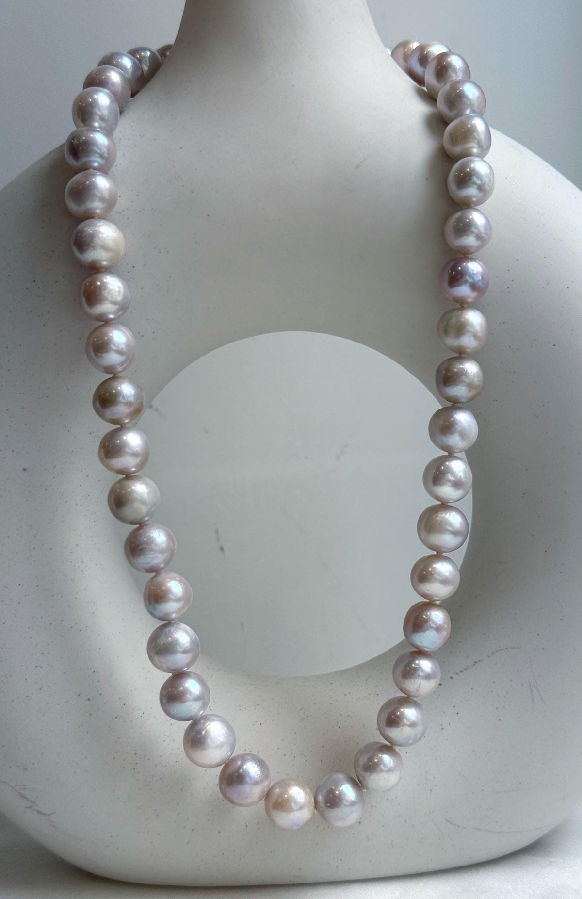 Elly’s Morandi Pink lilac grey round  oval Pearls Necklace Strand: Extreme luster mirrored, 9.1-10.6mm, 17.6”, S925 silver necklace. Pearl necklace strand for her