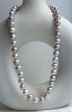 Elly’s Morandi Pink lilac grey round  oval Pearls Necklace Strand: Extreme luster mirrored, 9.1-10.6mm, 17.6”, S925 silver necklace. Pearl necklace strand for her