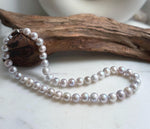 Elly’s Morandi Pink lilac grey round  oval Pearls Necklace Strand: Extreme luster mirrored, 9.1-10.6mm, 17.6”, S925 silver necklace. Pearl necklace strand for her