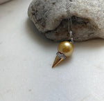 Elly’s 13.3mm Genius South sea deep gold ocean pearl Pendant: Extreme luster, 3.7cm high, s925 silver 18k gold plated pendant. daily office golden pearl pendant for her