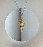 Elly’s 13.3mm Genius South sea deep gold ocean pearl Pendant: Extreme luster, 3.7cm high, s925 silver 18k gold plated pendant. daily office golden pearl pendant for her