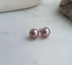 Elly’s 10.7mm Pink Rose Edison Pearls Earrings Studs: Extreme luster Mirrored, S925 silver minimalist earring. daily office pearl earrings for her birthday