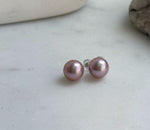 Elly’s 10.7mm Pink Rose Edison Pearls Earrings Studs: Extreme luster Mirrored, S925 silver minimalist earring. daily office pearl earrings for her