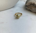 Elly’s 10mm South sea deep tea gold ocean pearl Ring: Extreme luster, S925 silver with gold plated adjustable minimalist Ring. golden pearl ring gift for her holiday