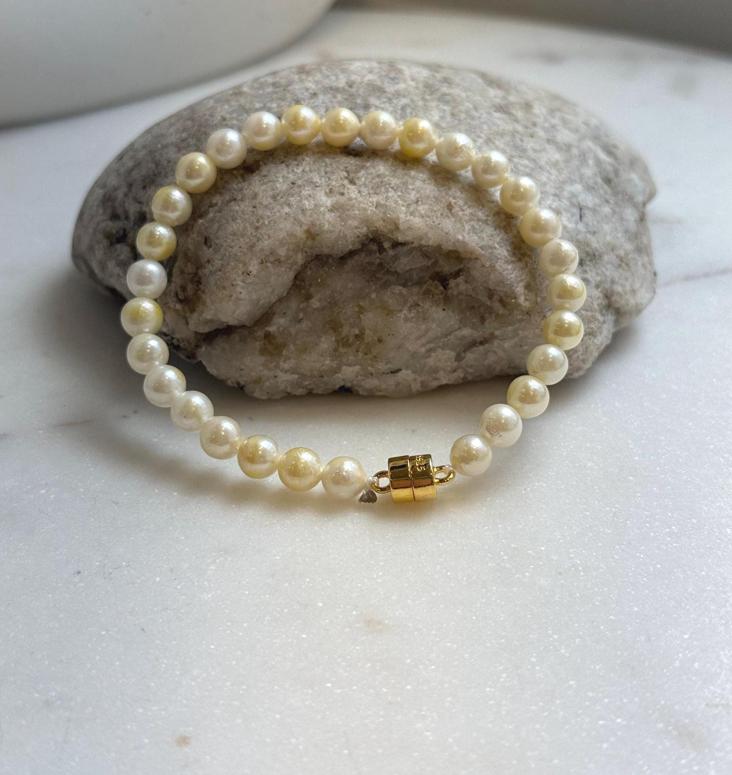Elly’s 5.5-6mm Genius Akoya golden ocean Pearls Bracelet: Extreme luster mirrored, 7.1”, S925 silver Bracelet.