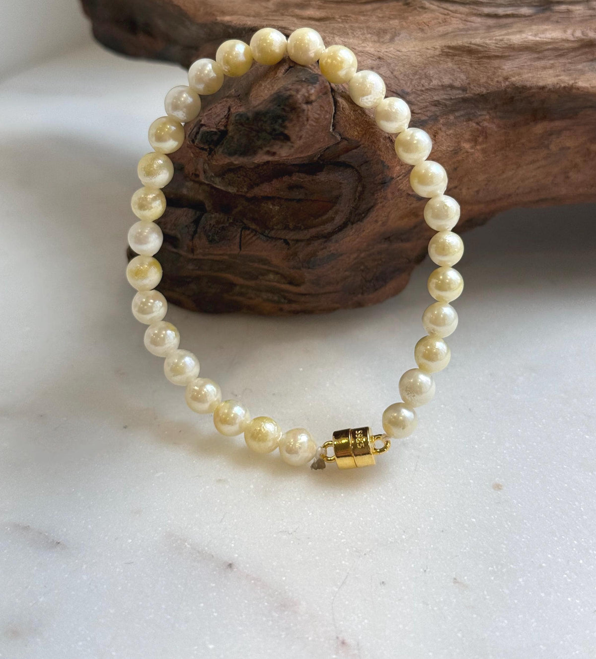 Elly’s 5.5-6mm Genius Akoya golden ocean Pearls Bracelet: Extreme luster mirrored, 7.1”, S925 silver Bracelet. daily office golden ocean pearl bracelet for her