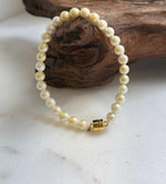 Elly’s 5.5-6mm Genius Akoya golden ocean Pearls Bracelet: Extreme luster mirrored, 7.1”, S925 silver Bracelet. daily office golden ocean pearl bracelet for her