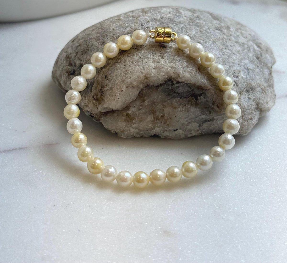 Elly’s 5.5-6mm Genius Akoya golden ocean Pearls Bracelet: Extreme luster mirrored, 7.1”, S925 silver Bracelet. daily office golden ocean pearl bracelet for her holiday