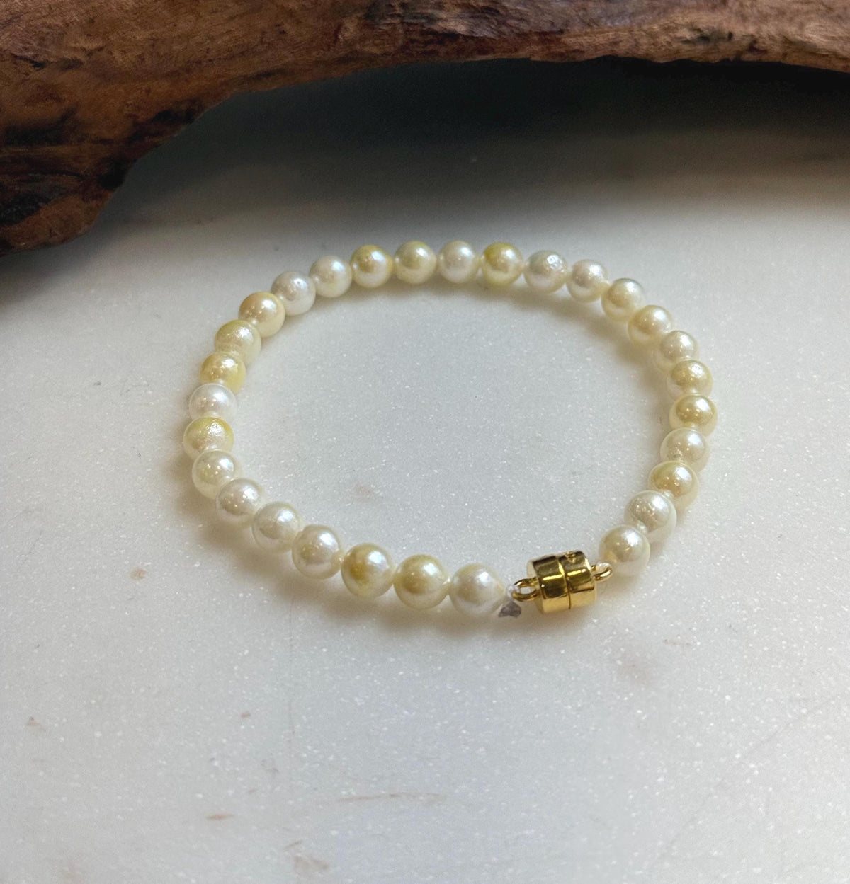 Elly’s 5.5-6mm Genius Akoya golden ocean Pearls Bracelet: Extreme luster mirrored, 7.1”, S925 silver Bracelet. daily office golden ocean pearl bracelet for her