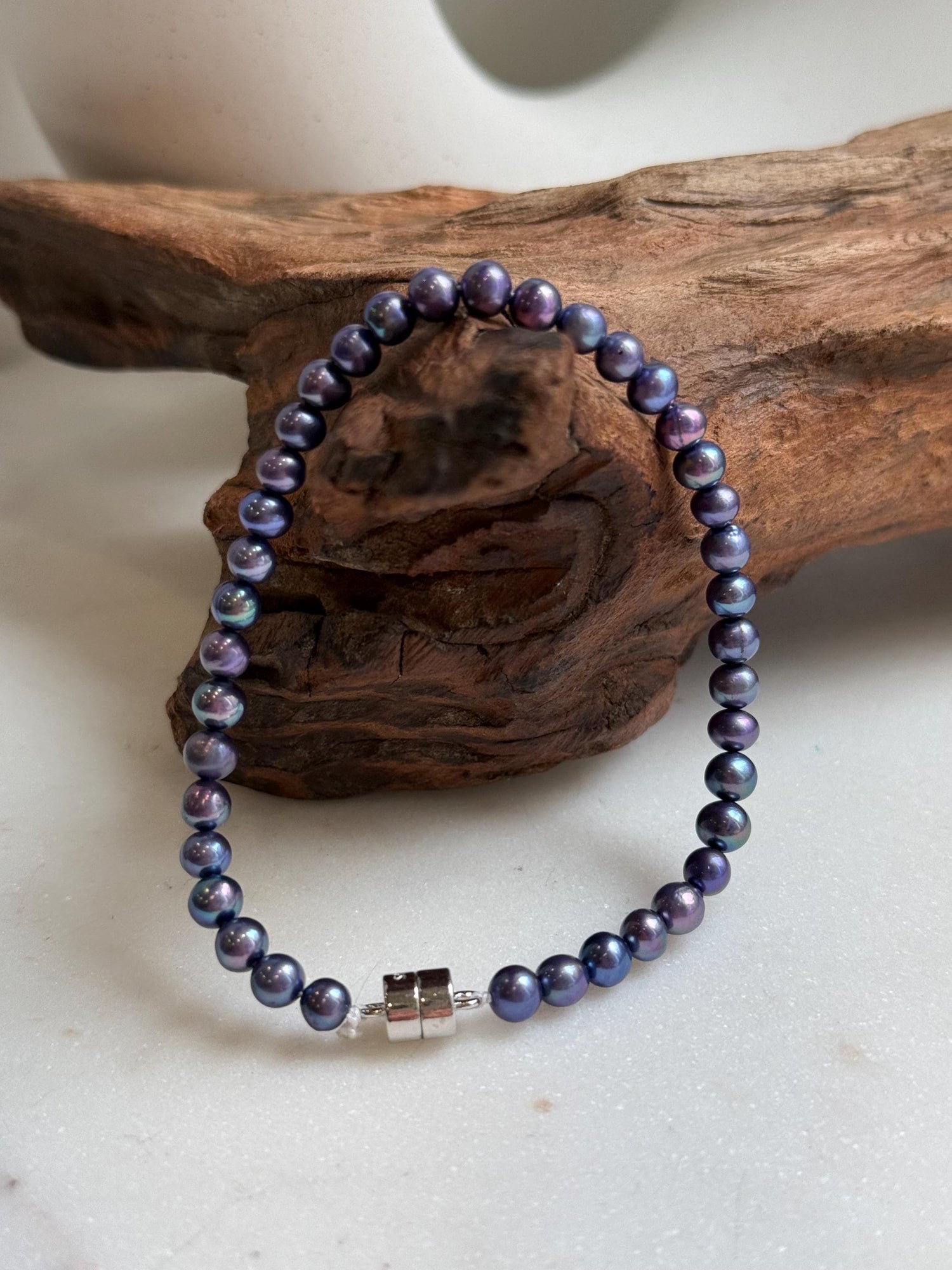 Elly’s 4.5-5mm Freshwater Blueberry Pearls Bracelet: Extreme luster mirrored, S925 silver Bracelet. different sizes.