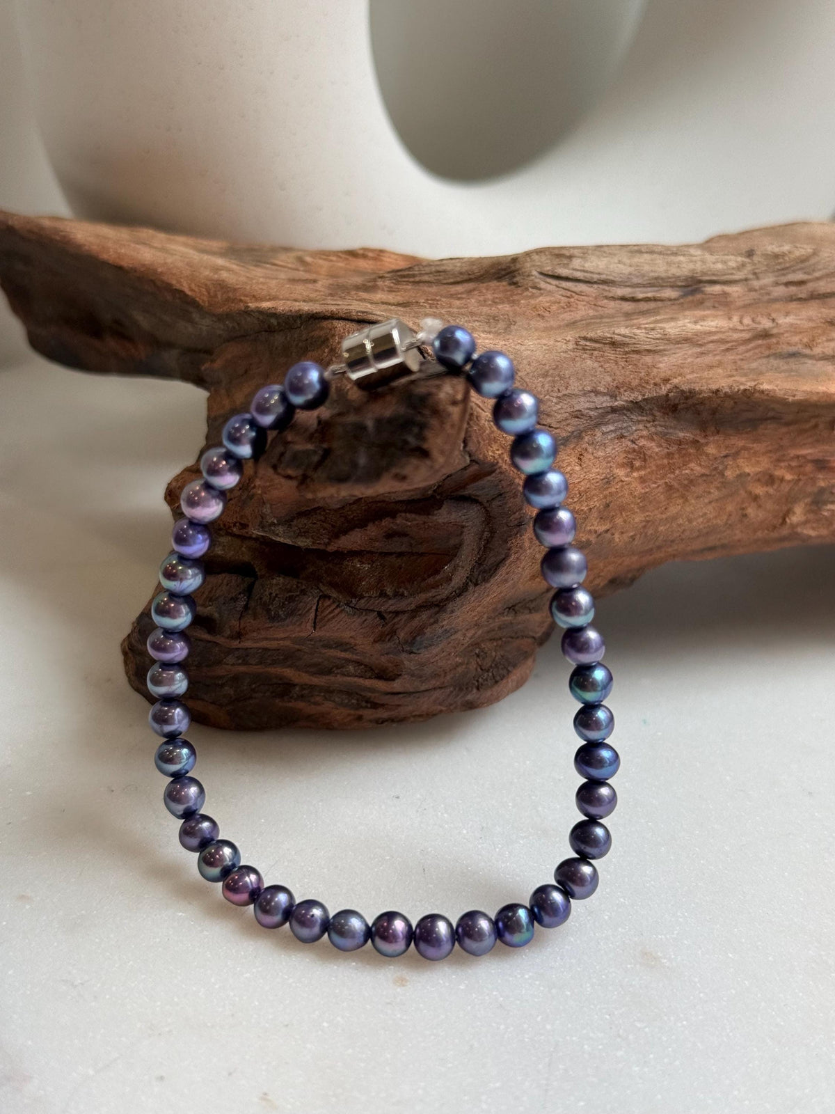Elly’s 4.5-5mm Freshwater Blueberry Pearls Bracelet: Extreme luster mirrored, S925 silver Bracelet. different sizes.