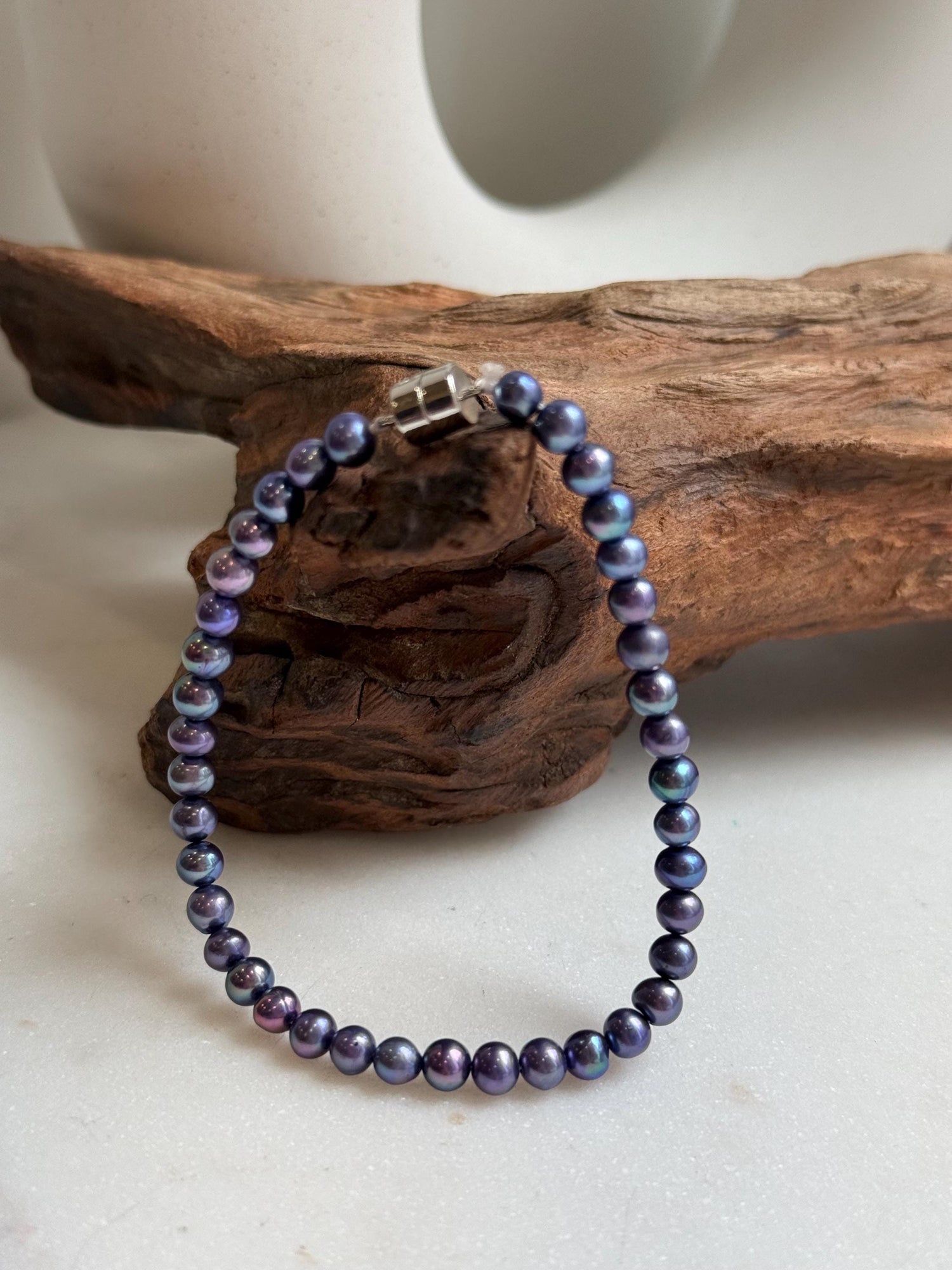 Elly’s 4.5-5mm Freshwater Blueberry Pearls Bracelet: Extreme luster mirrored, S925 silver Bracelet. different sizes.