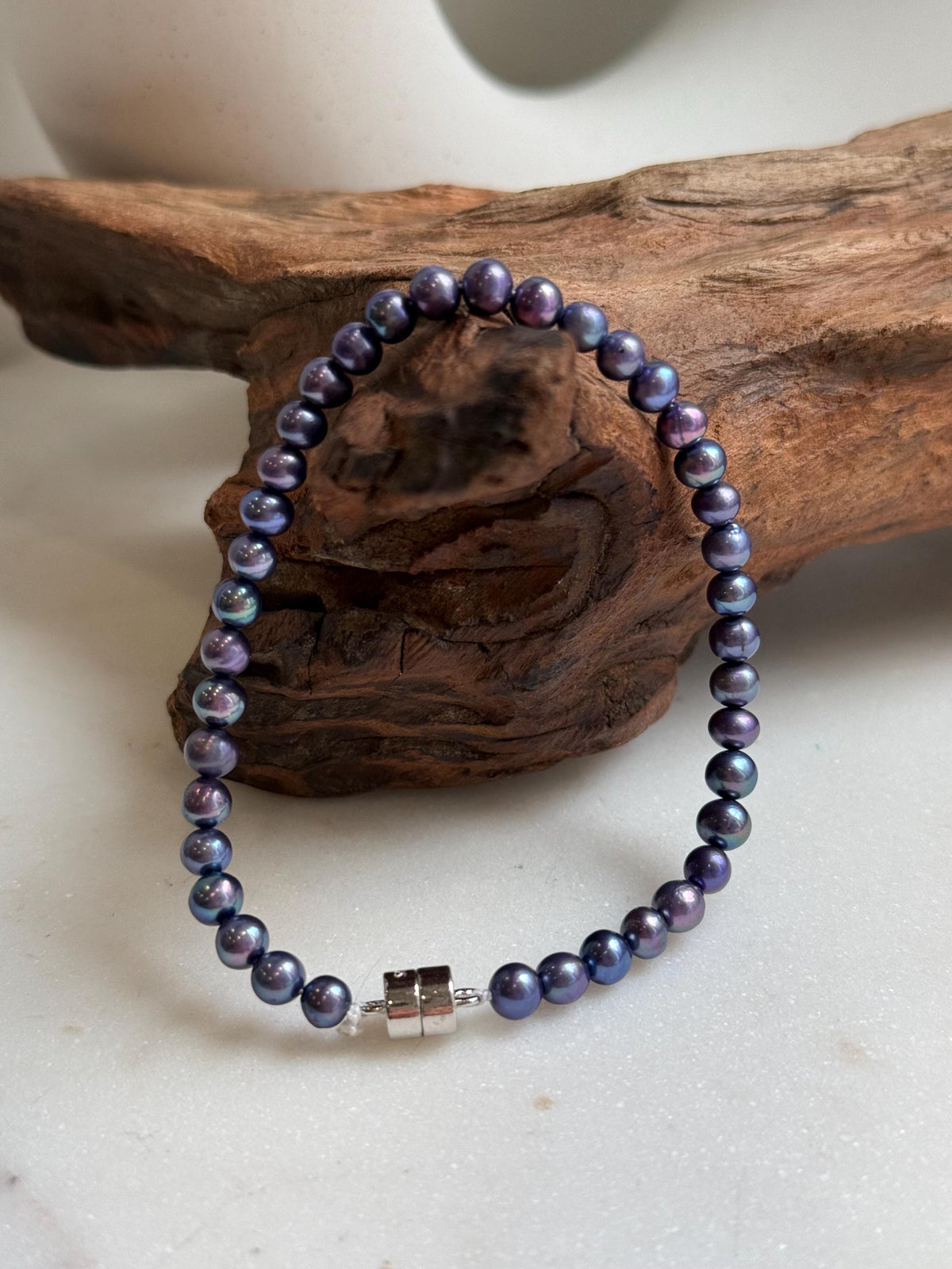 Elly’s 4.5-5mm Freshwater Blueberry Pearls Bracelet: Extreme luster mirrored, S925 silver Bracelet. different sizes.