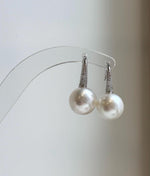 Elly’s 12.4mm Australian white ocean Pearls minimalist earrings hooks: Extreme luster, 2.5cm high, s925 silver earrings Studs. daily office white ocean pearls earrings hooks for her birthday