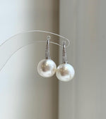 Elly’s 12.4mm Australian white ocean Pearls minimalist earrings hooks: Extreme luster, 2.5cm high, s925 silver earrings Studs. daily office white ocean pearls earrings hooks for her anniversary
