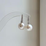 Elly’s 12.4mm Australian white ocean Pearls minimalist earrings hooks: Extreme luster, 2.5cm high, s925 silver earrings Studs. daily office white ocean pearls earrings hooks for her