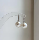 Elly’s 12.4mm Australian white ocean Pearls minimalist earrings hooks: Extreme luster, 2.5cm high, s925 silver earrings Studs. daily office white ocean pearls earrings hooks for her Mother’s Day gift