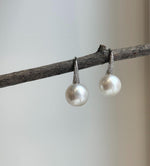 Elly’s 12.4mm Australian white ocean Pearls minimalist earrings hooks: Extreme luster, 2.5cm high, s925 silver earrings Studs. daily office white ocean pearls earrings hooks for her