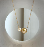 Elly’s Double Au750 18k Gold 7.7-11.9mm South sea golden Akoya Ocean Pearls Floating pendants:Extreme luster mirrored. high quality golden ocean pearl 18k floating pendant for her