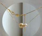 Elly’s Double Au750 18k Gold 7.7-11.9mm South sea golden Akoya Ocean Pearls Floating pendants:Extreme luster mirrored. high quality golden ocean pearl 18k floating pendant for her anniversary