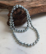 Elly’s 5.6-6mm Akoya Silver Blue ocean pearls necklace:Extreme luster mirrored, 17.6”, S925 silver necklace strand.